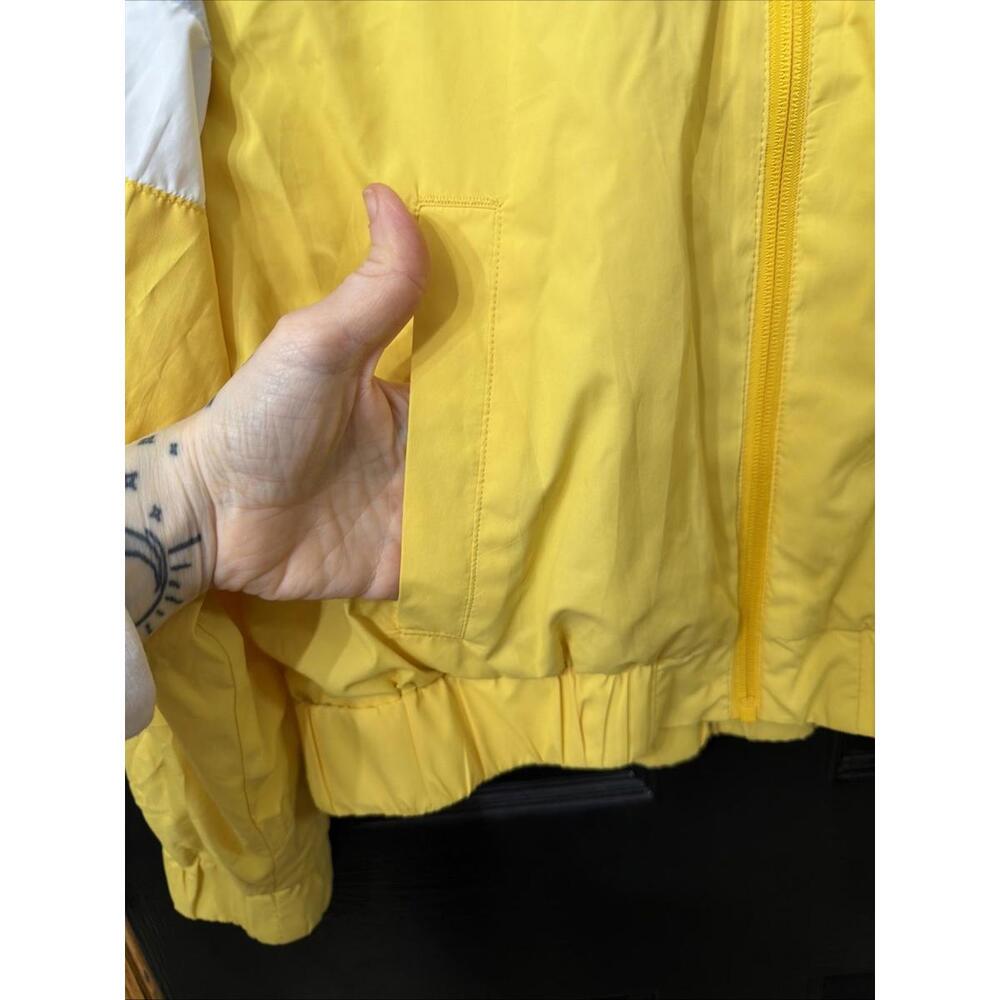 Hollister Colorblock Windbreaker Womens Size Large Yellow Blue W/ Hood Pockets - Picture 2 of 9